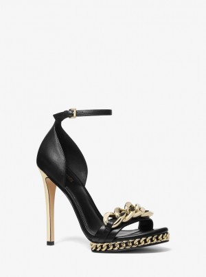 Michael Kors Jordyn Embellished Leather Platform Sandal Sandalen Damen Schwarz | HO0319485
