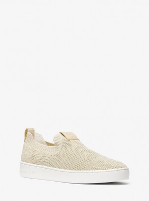 Michael Kors Juno Metallic Stretch Knit Slip-On Sneaker Sneakers Damen Gold | XT1709584