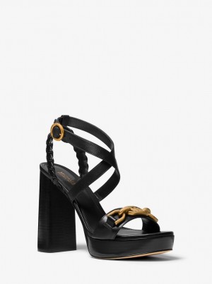 Michael Kors Kailey Embellished Leather Platform Sandal Plateauschuhe Damen Schwarz | RS8169432