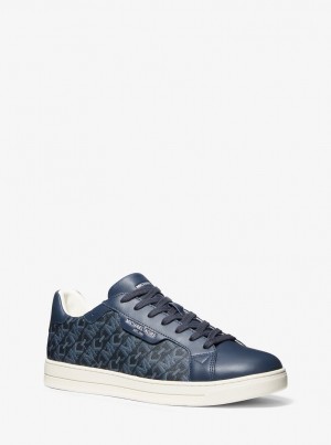 Michael Kors Keating Empire Signature Logo and Leather Sneaker Sneakers Herren Navy | FI9742163