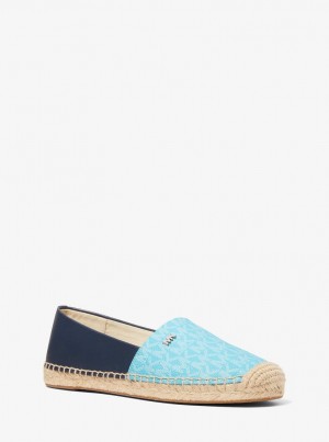 Michael Kors Kendrick Logo and Leather Slip-On Espadrille Flache Schuhe Damen Blau | ZM1740953