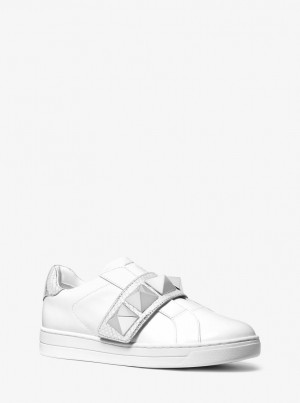 Michael Kors Kenna Studded Leather Sneaker Sneakers Damen Silber | BE4276183