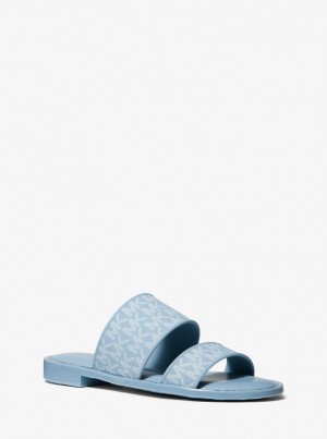 Michael Kors Kennedy Logo PVC Slide Sandal Sandalen Damen Chambray | JB4502187
