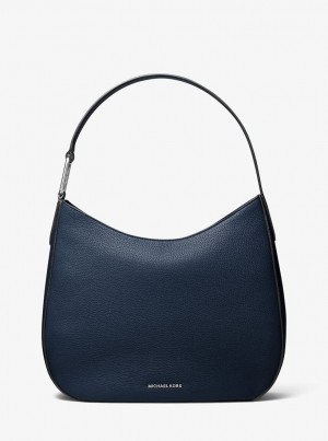 Michael Kors Kensington Large Pebbled Leather Hobo Shoulder Bag Schultertasche Damen Navy | UR6192340