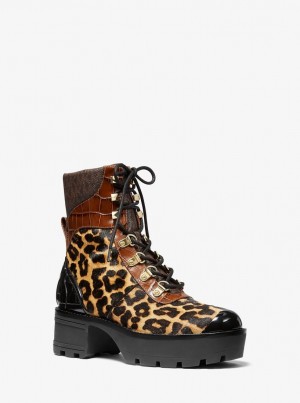 Michael Kors Khloe Mixed-Media Combat Boot Stiefel Damen Butterscotch | PG3296785