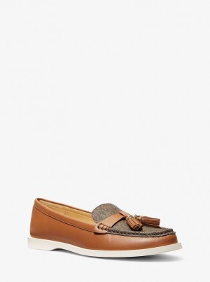 Michael Kors Kiernan Leather and Signature Logo Loafer Flache Schuhe Damen Luggage | QW0783512
