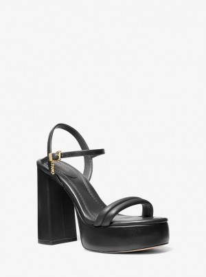 Michael Kors Laci Leather Platform Sandal Plateauschuhe Damen Schwarz | KA6059834