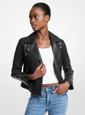 Michael Kors Leather Moto Jacket Jacken Damen Schwarz | TX6152437