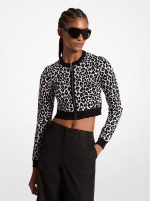 Michael Kors Leopard Jacquard Knit Zip Cardigan Pullover Damen Grau | AE9743685