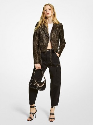 Michael Kors Leopard Print Calf Hair Moto Jacket Jacken Damen Olivgrün | IR4123965