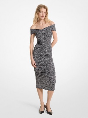 Michael Kors Leopard Print Stretch Matte Jersey Off-The-Shoulder Dress Kleid Damen Grau | GP6409251