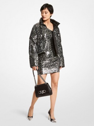 Michael Kors Leopard Sequined Cropped Puffer Jacket Jacken Damen Schwarz | RF7348951