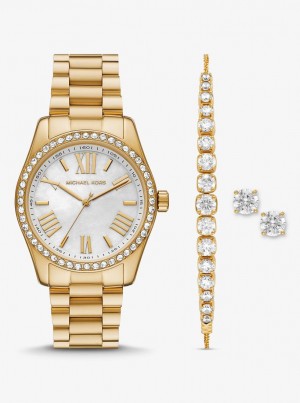 Michael Kors Lexington Pave Gold-Tone Watch and Jewelry Gift Set Gold-tone Damen Gold | HP5324796