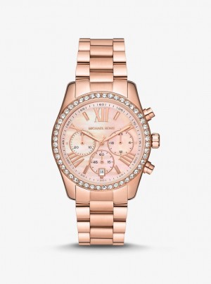 Michael Kors Lexington Pave Rose Gold-Tone Watch Gold-tone Damen Rosa Gold | ZR1607823
