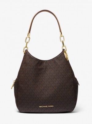 Michael Kors Lillie Large Logo Shoulder Bag Schultertasche Damen Brn/Acorn | HW4560312