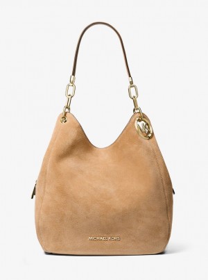 Michael Kors Lillie Large Suede Shoulder Bag Schultertasche Damen Pale Peanut | VH2504137