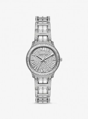 Michael Kors Limited-Edition Mini Sage Pave Silver-Tone Watch Silver-tone Damen Silber | FO2591430