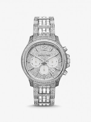 Michael Kors Limited-Edition Oversized Sage Pave Silver-Tone Watch Silver-tone Damen Silber | XQ9504718