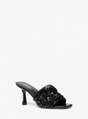 Michael Kors Limited-Edition Tessa Hand-Embellished Mule Sandalen Damen Schwarz | EY9807143