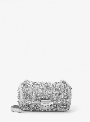 Michael Kors Limited-Edition Tribeca Small Hand-Embellished Shoulder Bag Schultertasche Damen Silber | AD3815670