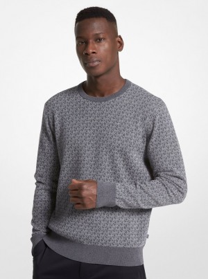 Michael Kors Logo Cotton Jacquard Sweater Pullover Herren Grau | PU7216084