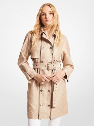 Michael Kors Logo Jacquard Double-Zip Trench Coat Jacken Damen Khaki | UN1623905