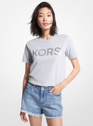 Michael Kors Logo Organic Cotton T-Shirt T-shirts Damen Grau | RG2580967