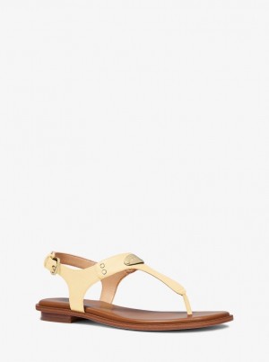 Michael Kors Logo Plate Leather Sandal Sandalen Damen Buttercup | HL8234079