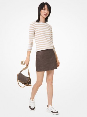 Michael Kors Logo Print Pebbled Leather Mini Skirt Röcke Damen Schokolade | MA2916580