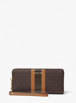 Michael Kors Logo Stripe Continental Wristlet Wristlet Damen Brn/Acorn | PY0524781