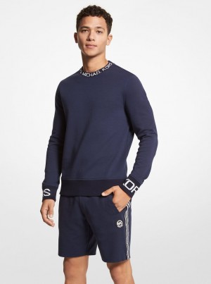 Michael Kors Logo Tape Cotton Blend Sweater T-shirts Herren Midnight | VN2034561