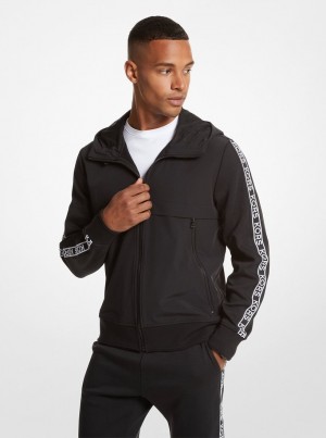 Michael Kors Logo Tape Cotton Blend Zip-Up Hoodie T-shirts Herren Schwarz | SL6813259