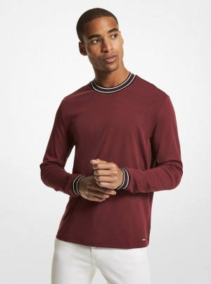 Michael Kors Logo Tape Cotton Crewneck Sweatshirt T-shirts Herren Bordeaux | ZU5849301