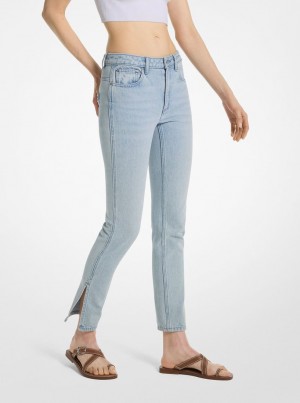Michael Kors Low-Rise Denim Split-Hem Jeans Hose Damen Blau Waschen | LJ7921036