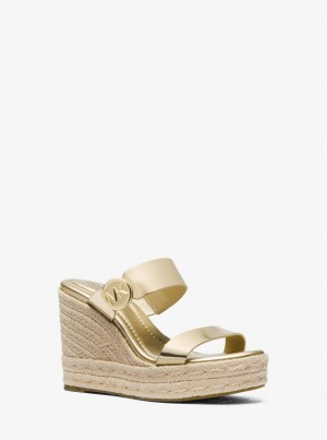 Michael Kors Lucinda Metallic Leather Wedge Sandal Sandalen Damen Gold | ZK3815297