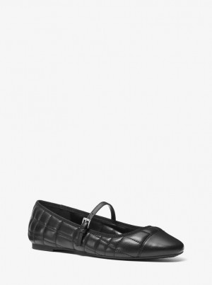 Michael Kors Mae Quilted Leather Ballet Flat Flache Schuhe Damen Schwarz | UQ1504286