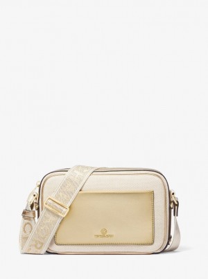 Michael Kors Maeve Large Canvas and Metallic Crossbody Bag Umhängetasche Damen Gold Beige | TR1452790