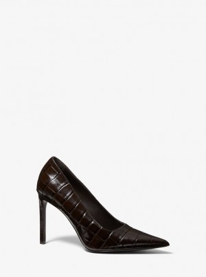 Michael Kors Martine Crocodile Embossed Leather Pump Hohe Schuhe Damen Schokolade | AI4091327