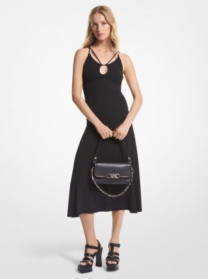 Michael Kors Matte Jersey Cutout Midi Dress Kleid Damen Schwarz | YK4235019