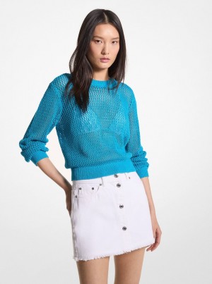 Michael Kors Mesh Sweater Pullover Damen Blau | KF4528160