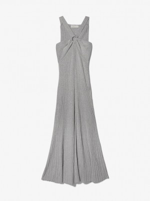Michael Kors Metallic Knit Ring Halter Dress Kleid Damen Silber | VO6752913