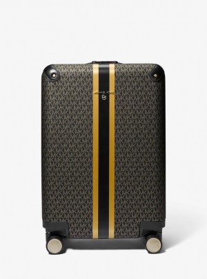 Michael Kors Metallic Logo Stripe Suitcase Duffle Tasche Herren Schwarz Gold | FT2941375