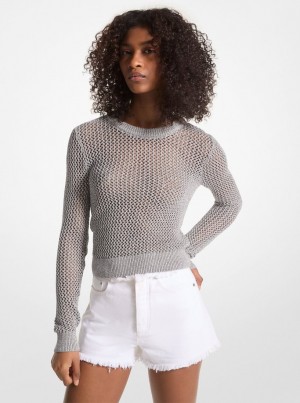 Michael Kors Metallic Mesh Sweater Pullover Damen Silber | ZW8596201