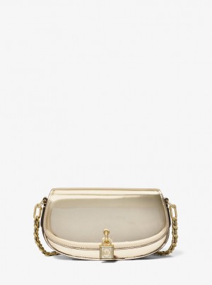 Michael Kors Mila Small Metallic Leather Shoulder Bag Umhängetasche Damen Gold | IW4369501