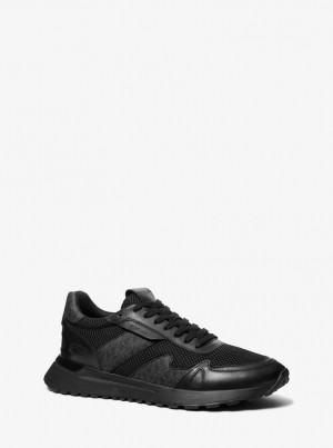Michael Kors Miles Mixed-Media Trainer Sportschuhe Herren Schwarz | VJ0816794