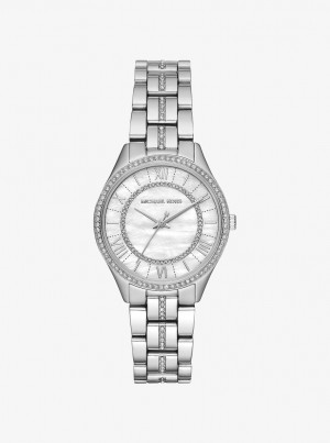 Michael Kors Mini Lauryn Pave Silver-Tone Watch Silver-tone Damen Silber | RL9621307