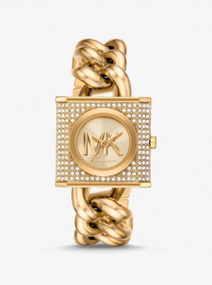 Michael Kors Mini Lock Pave Gold-Tone Chain Watch Gold-tone Damen Gold | TB1429830
