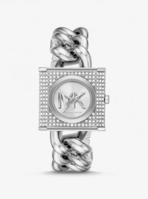 Michael Kors Mini Lock Pave Silver-Tone Chain Watch Silver-tone Damen Silber | DF5189047