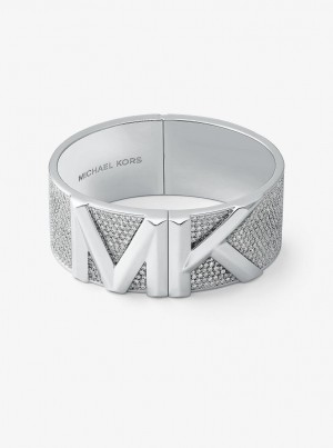 Michael Kors Mott Precious Metal-Plated Brass Pave Bangle Armreifen Damen Silber | HK7318456