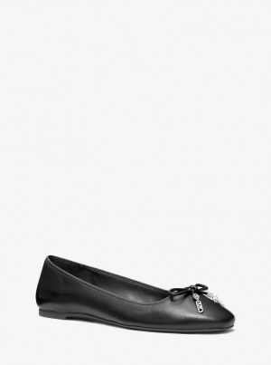 Michael Kors Nori Leather Ballet Flat Flache Schuhe Damen Schwarz | VY1345078
